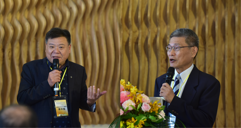 圖六、桔揚股份有限公司周文裕董事長分享臺灣茶之世界佈局 (左圖) 及中興大學農藝學系郭寶錚教授報告「茶樹栽培管理專家診斷系統」(右圖)