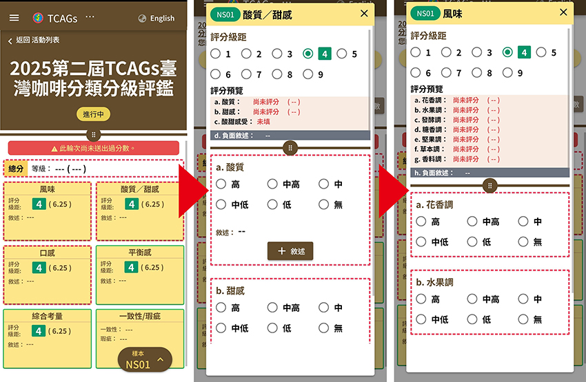 圖三之二臺灣咖啡創研中心之感官評鑑訓練室，結合臺灣咖啡分類分級制度TCAGs雲端杯測系統
