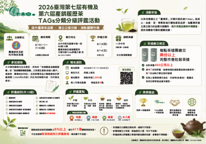 2026臺灣有機及產銷履歷茶TAGs評鑑活動-報名資訊