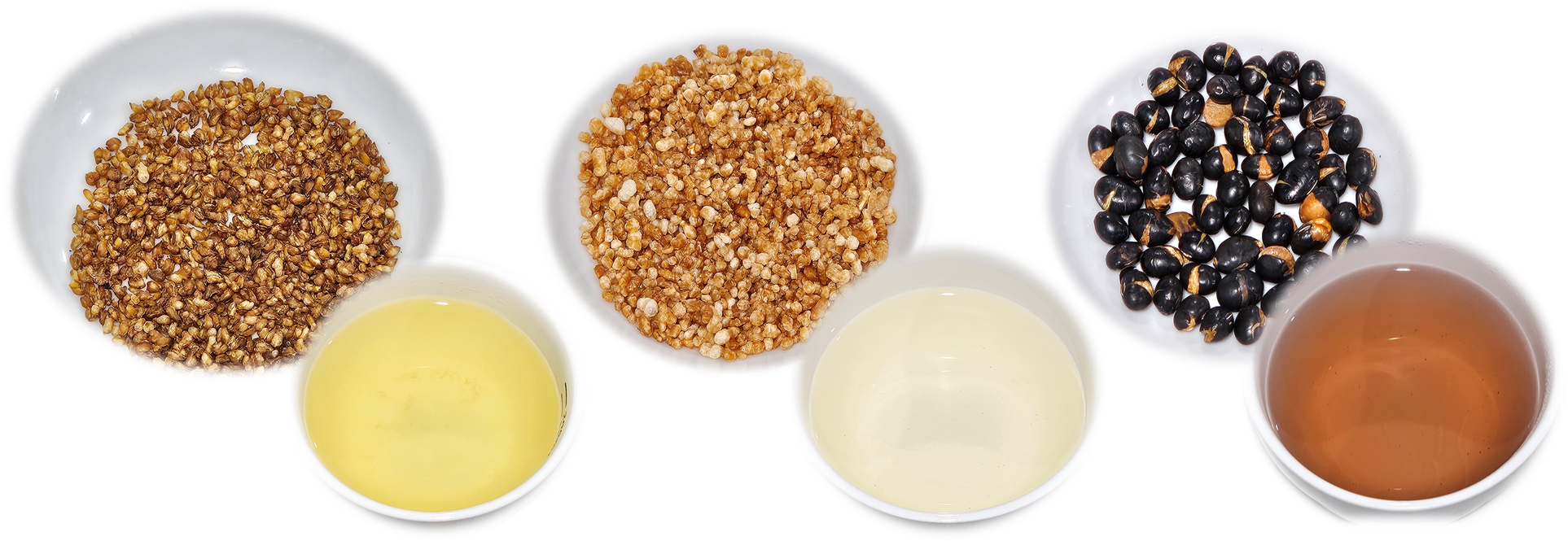 Fig. 4 The quickly extract Buckwheat (left), Brown rice (middle), black bean (right) sample and tea liquid