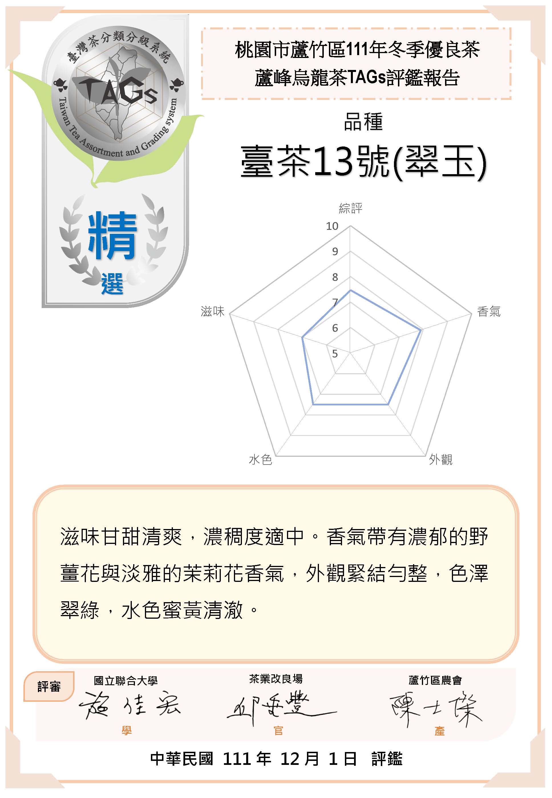 評鑑報告書-精選-臺茶13號(翠玉)